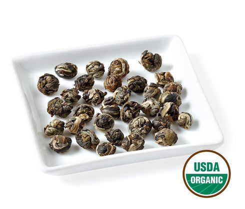 Golden Moon Tea Organic Jasmine Pearls Green Tea - Loose Leaf Dragon Pearls, Premium Grade, Non GMO - Travel Tin (48 Servings)...