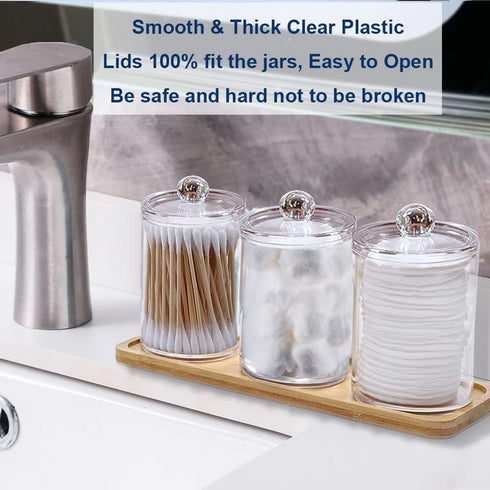 Swab Holder Canisters with Lid, Bathroom Qtip Dispenser Apothecary Jars, Clear Plastic Cotton Ball Pad Container for Cotton Swabs, Q-Tips, Make Up...