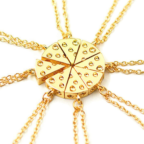 Best Friend Cheese Pizza Pendant Necklace Crystal Charm BFF Friendship Matching Necklace Set Gift for Friends Unisex (Golden Cheese (8 Pcs))...