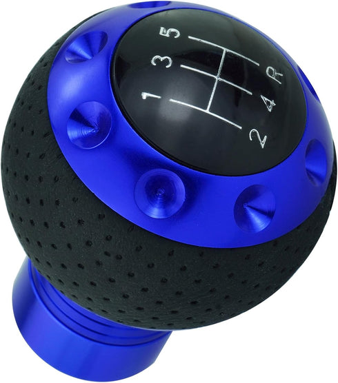 Abfer Leather Shift Knob 5 Speed Car Gear Shifter Knobs Round Stick Shifting Lever Fit for Most Vehicle, Blue...