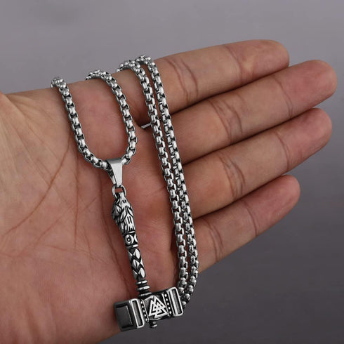 Stainless Steel Mjolnir Hammer Pendant Necklace Rune Amulet Noridc Viking Hammer Vintage Necklace Jewelry Gift for Men Women...