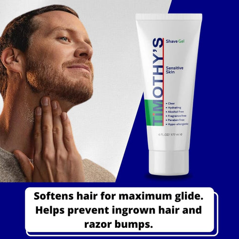 Timothy's Unscented Shave Gel 3 oz. travel size, Alcohol Free, Paraben Free, Fragrance Free, Clear and transparent visability, SLS Free, Sensitive...