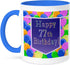 3dRose Balloons With Purple Banner Happy 77th Birthday Two Tone Mug, 11 oz, Blue...