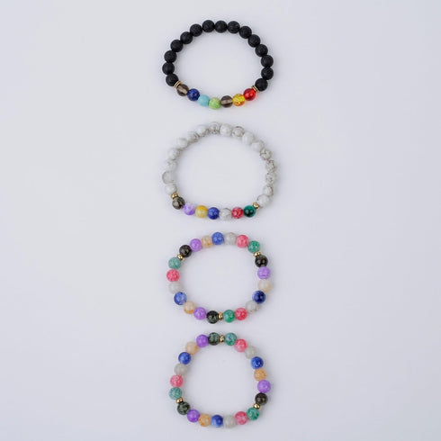 (4PCS) Handmade Healing Crystals Beads Bracelet Set - Elastic Yoga Bangle from Gemstones & Stones - Ideal for Positive Energy, 7 Chakra Balance - ...