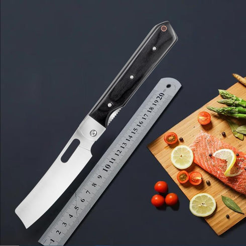 Kitchen Knife Folding Chef Knife 4 inch Sharp 8Cr14Mov Stainless Steel Blade Black Wood Handle Pocket Japanese Style Universal knife for Outdoor C...