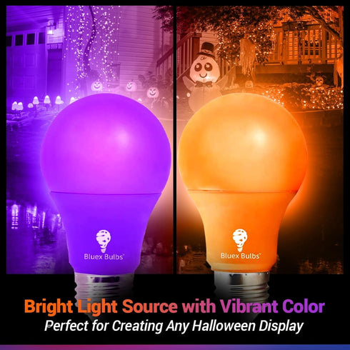 4 Pack A19 LED Purple Light Bulb LED Orange Light Bulb 120V E26 Base 9 Watt (60-watt Replacement) Purple Bulb Orange Bulb, Party Decoration, Porch...