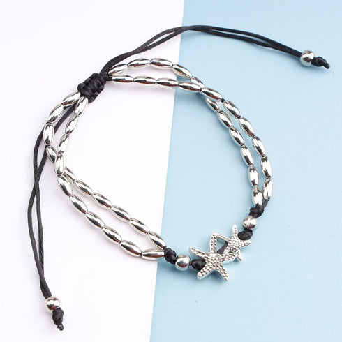 Boho Starfish Anklet Bracelet Beach Woven Anklet Chain Layered Silver Star Woven Ankle Chain Bracelets Vintage Starfish Foot Chain Jewelry for Wom...