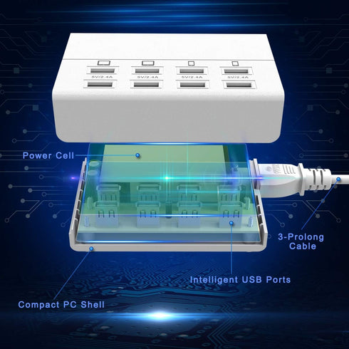 USB Charger, HITRENDS 8 Ports Charging Station 60W/12A Multi Port USB Charging Hub for Multiple Devices (5ft Cord, White)...
