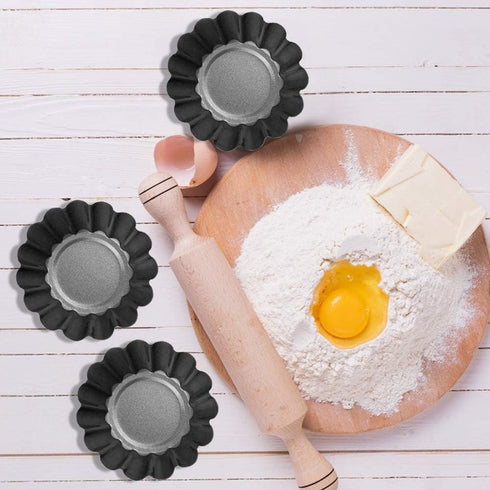 DaKuan 12 Packs Egg Tart Mold, Cupcake Cake Muffin Mold Mini Pie Pans Tin Pan Baking Tool, Carbon Steel- 2.6 Inch...