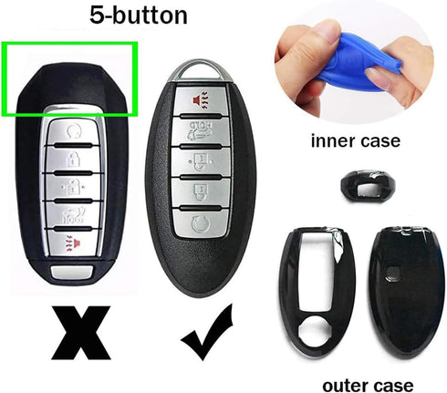 ontto 5 Buttons Keycase Fit for Nissan Remote Key Fob Cover Fit for Infiniti Carbon Texture Black...