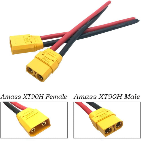 3 Pairs Amass XT90H XT90 Wire XT 90 Plug Male and Female Connector 150mm 10AWG Silicon Wire for RC Lipo Battery FPV Racing Drone...