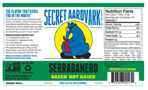 Secret Aardvark Serrabanero Hot Sauce – Serrano & Green Habanero Hot Sauce, Green Spicy Sauce, Non-GMO, Low Carb, Low Sugar, Green Hot Sauce & Mar...