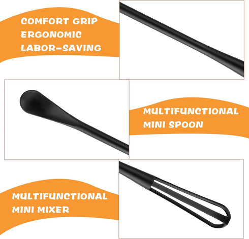 2 in 1 Mini Whisk, 2 Pcs Multifunctional Small Whisk, Tiny Whisk Wisking Tool Small Mixing Balloon Whisk Long Handle Mini Spoon Manual Whisk Tool ...
