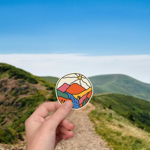 (3Pcs) Beautiful Mountain Landscape Round Sticker Adventure Nature Decal Waterproof Vinyl Stickers Adult for Laptop Kindle Car Tumbler Water Bottl...