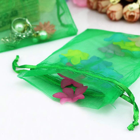 100pcs 4x6 inch Gifts Wrap Bags Green, Organza Sheer Fabric Bulk, Drawstring Reusable Recycled Pouch for Baby Shower Favor, Craft Business, Beach,...