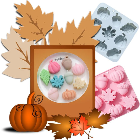 OURASHERO 2 Pack Fall Harvest Thanksgiving Chocolate Molds Autumn Pumpkin Acorn Maple Leaves Silicone Molds Fall Candy Resin Baking Mold Soap Mold...