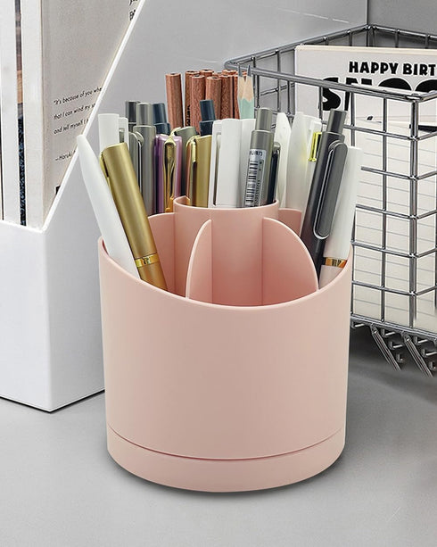 Spinning Pen Holder for Desk, Cute Pencil Cup Organizer for Home Office School, 7 Divided Sections, Pink, Unique Rotating Desktop Supplies and Acc...