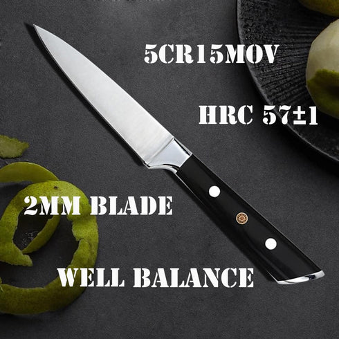 Paring Knife 3.5 inch Small Kitchen Knife Manual Sharpened 5Cr15Mov Stainless Steel Fruit Knife Full Tang with 3 Rivets in Ergonomic Pakkawood Han...