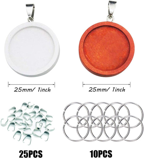 Allazone 45 PCS Wooden Pendant Trays 25 MM 5 Colors Round Pendant Cabochon Craft Bases for DIY Jewelry Gift Making...