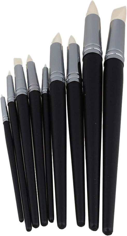 BQLZR Clay Coloring Drawing Tool Set - 9pcs, Black Wood Shank, Silicone Tips, Clay Shapers, Pottery Painting Tools...