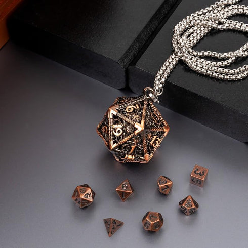 Mini Metal Dice Set with Copper Hollow Octopus D20 Necklace Dice Case DND Gift Tiny Small Dice Set D&D Portable 9PCS Dice Set...