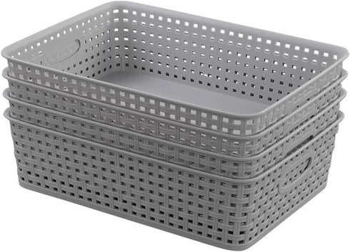 4-Pack Plastic Office Storage Baskets, A4 Basket Trays, Grey...