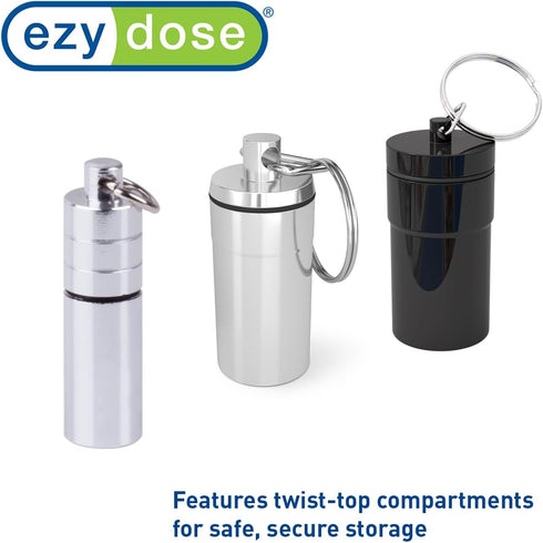 EZY DOSE Keychain Pill Case, Medicine Planner, Vitamin Organizer Box, Daily Planner, Safe for Money & Travel Items, Stainless Steel, Small, Color ...