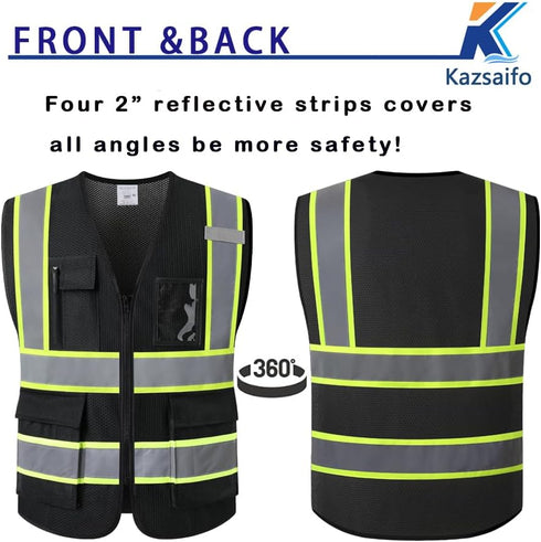 Reflective Safety Vest for Men Women with 5 Pockets and Zipper Front High Visibility Mesh Vest Hi Vis Construction Work Vest,Meets ANSI/ISEA Stand...