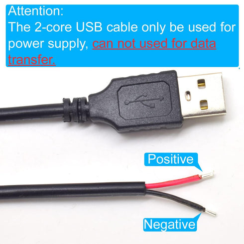 2PCS 20AWG USB Pigtail 2 Wire,2M/6.5FT USB 2.0 Male Plug 2pin Wire DIY Pigtail Cable 5V Bare Wire Cable 5V 5A Black USB Plug Power Cable with 2-Po...