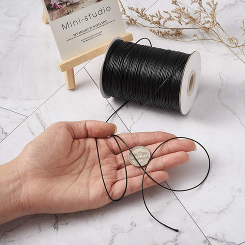 200 Yards Black Korean Waxed Polyester Cord Threads Braided Beading Cords Necklace Bracelet Wire String 1mm with Spool for Sewing Jewelry Making M...