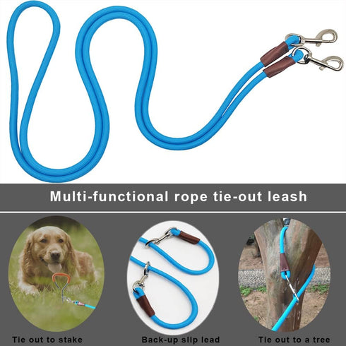 Tie Out Rope Dog Leash, 8/10/ 15/20/ 30FT Heavy Duty Nylon Check Cord for Medium Large Dogs Indoor/Outdoor Playing Camping Backyard (3/8" x 15ft, ...