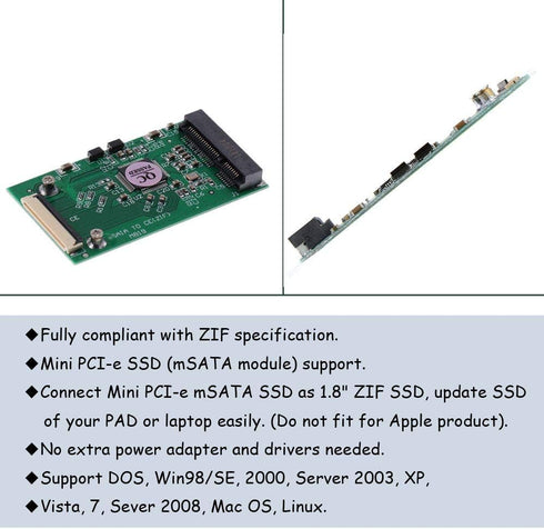Ximimark 1Pcs Mini PCI-E mSATA to CE ZIF 1.8 inch SSD to 40 pin ZIF CE Cable Adapter Converter Card SSD HDD Adapter Converter...