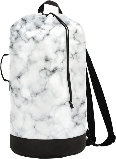 White Marble Laundry Bag Large Heavy Duty Laundry Backpack for College Students Laundry bag with Shoulder Straps Washable for Camp Traveling Water...