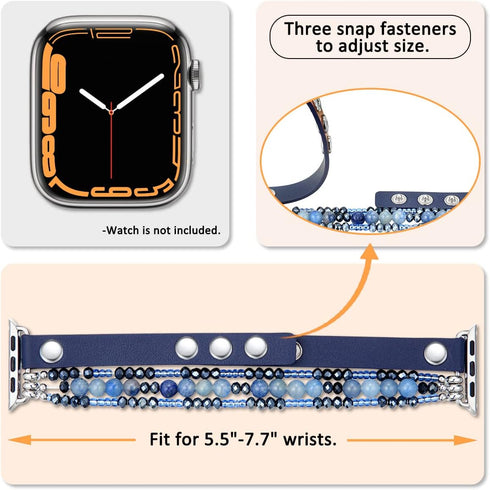 fastgo Bracelet Band Leather Compatible with Apple Watch 38mm 40mm 41mm Women, Dressy Fancy Elastic Beaded Jewelry Strap for Iwatch SE& Series 9 U...