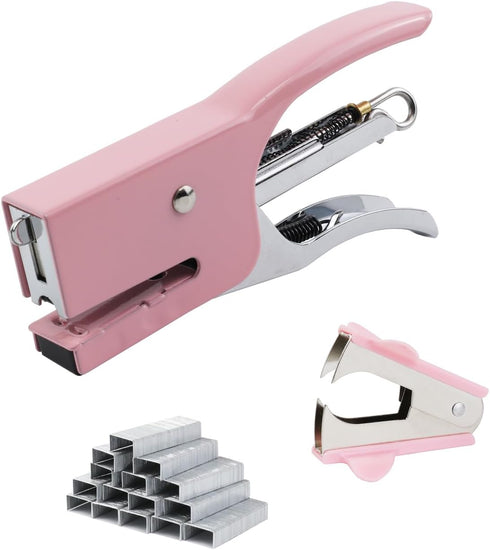 Small Hand-held Stapler Set, 15 Sheet Capacity, includes 750Pcs Staples and A Staple Remover, Mini Desktop Stapler for Office, School, Home or Tra...