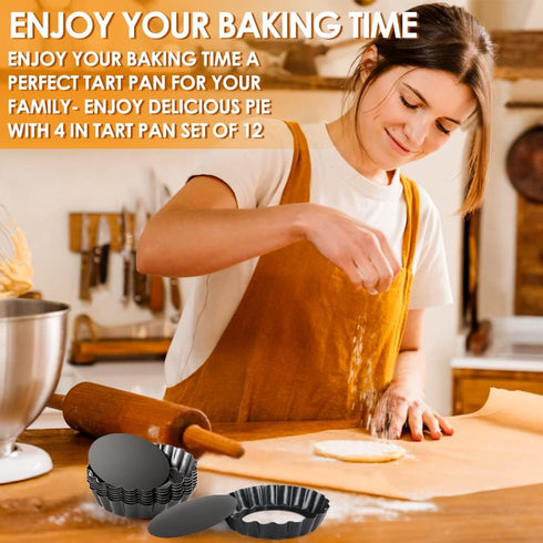 Mini Tart Pan Set of 12, Non-Stick 4 Inch Quiche Pan, Removable Bottom Tart Pan for Pies, Quiche Bakeware, Cheese Cakes, Desserts and more...