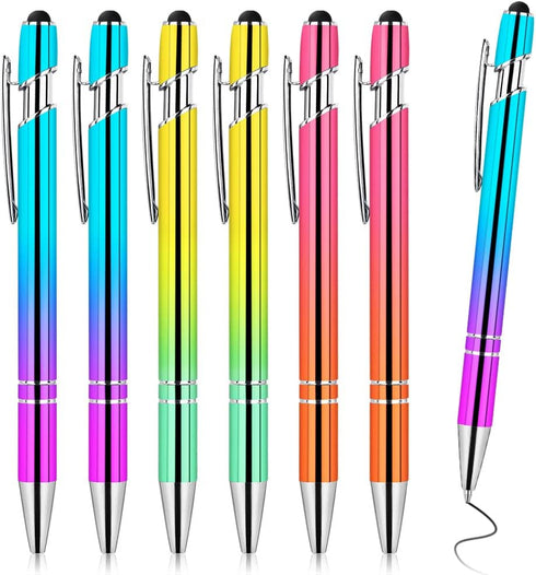 AUAUY 6PCS Ballpoint Pens, 2 in 1 Stylus Pens Stylish Pen, Pretty Metal Stylus Pen with 12 Refills, Black Ink Medium Point 1.0 mm Gift Pens, Cute ...