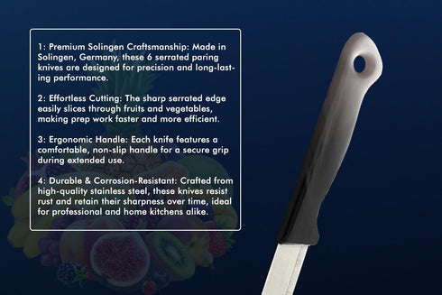 SMI 6 Pcs Paring Knife Set Serrated Solingen Germany Vegetable Knife Fruit Kitchen Knife Flexible Multi Color...