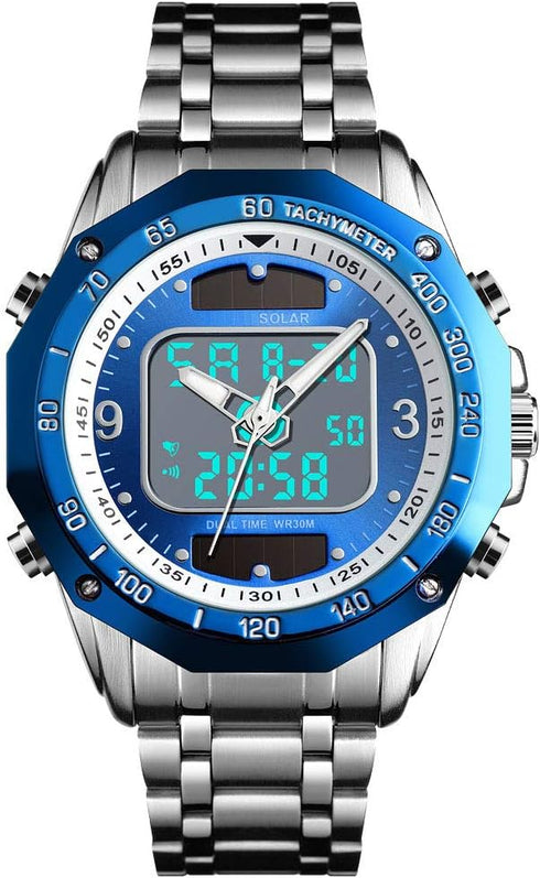 VIGOROSO Men's Solar Powered Quartz Stainless Steel Analog Digital Wrist Watch for Men...