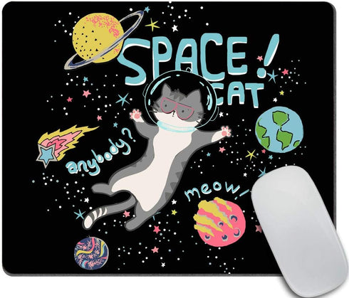 Gaming Mouse Pad Custom, Cute Space Cat Customized Rectangle Non-Slip Rubber Mousepad Gaming Mouse Pad...