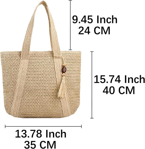 Large Straw Woven Bag for women, Straw Beach Tote Bag with Tassels, Boho Summer Shoulder Handbags for Vacation...