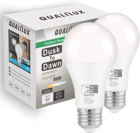 Dusk to Dawn Light Bulbs Outdoor, 60W Equivalent, Daylight, LED 9.5W, A19, 2-Pack, HQ-H011...