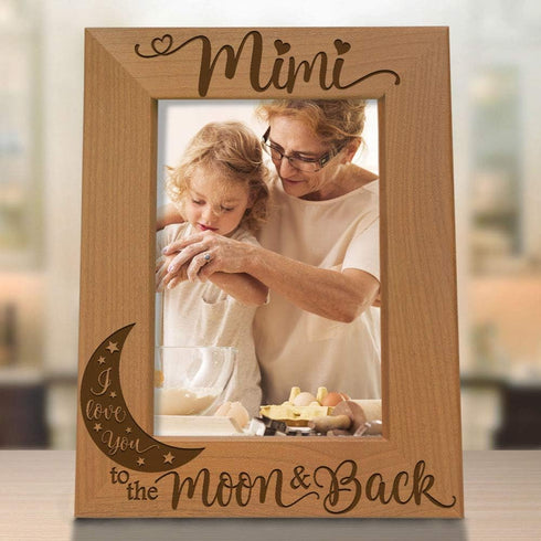 KATE POSH - Mimi I Love You to The Moon and Back Engraved Natural Wood Picture Frame, Grandparent's Day Gifts, Grandma Gifts, for Nana, (5x7-Verti...
