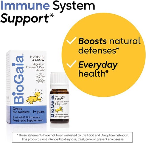 BioGaia Nurture & Grow Toddler Probiotic | Ages 1+ | Liquid Probiotic | Allergen-Free | Triple-Benefit Probiotic for Kids | Digestive Health, Immu...