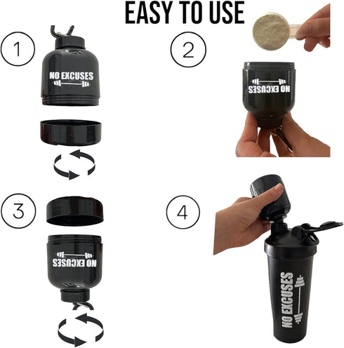Protein Shaker Bottle, Shaker Bottles For Protein Mixes; Pre Workout With Protein Powder Container To Go, Protein Powder Travel Container & Gym Ke...