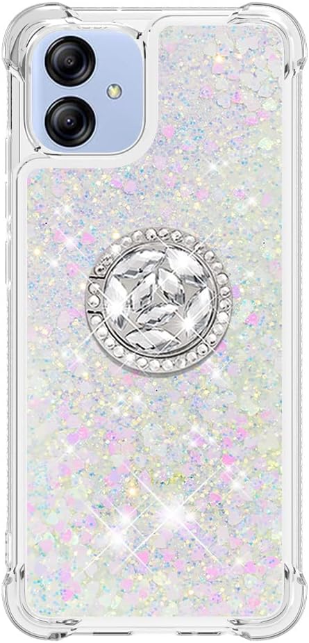 Phone Case for Samsung Galaxy A04E /A03/M04/F04,Shockproof Clear Quicksand Glitter with Bling Diamond Ring Stand,Cute Women Girls Case for Galaxy ...