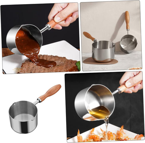 Oil Pan Casserole Pot Sauce Pan Reusable Sauce Pot Cooking Pot Stew Pot Soup Pot Ramen Pot Pasta Pan Dipping Pot Saucepans Coffee Chocolate Stainl...