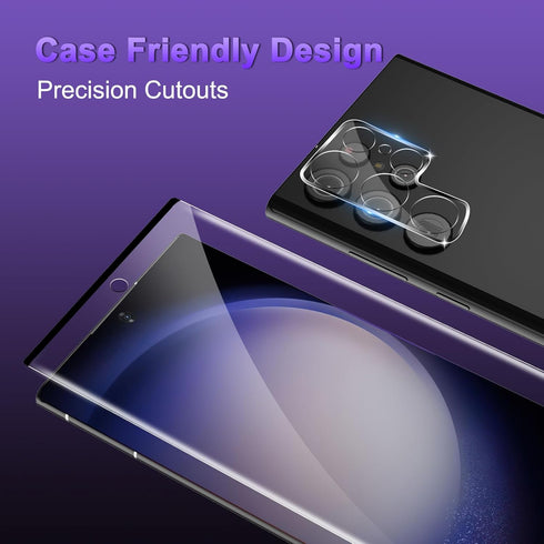 [3+3 Pack Glass Screen Protector for Samsung Galaxy S23 Ultra with Camera Lens Protector, 3D Curved, 6.8 inch 9H Tempered Glass for Samsung Galaxy...