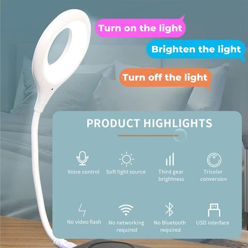 Voice Control Bedside Light, USB Intelligent Voice Control Night Light, Portable LED Light, Intelligent Voice Small Desk Light, Home Study Bedside...