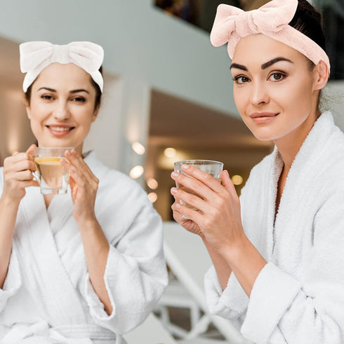 Spa Headband and Wristband Set 3PCS Skincare Headbands Wrist Bands Face White Wash Headband Soft Makeup Elastic Facial Makeup Headbands Cute Bow H...